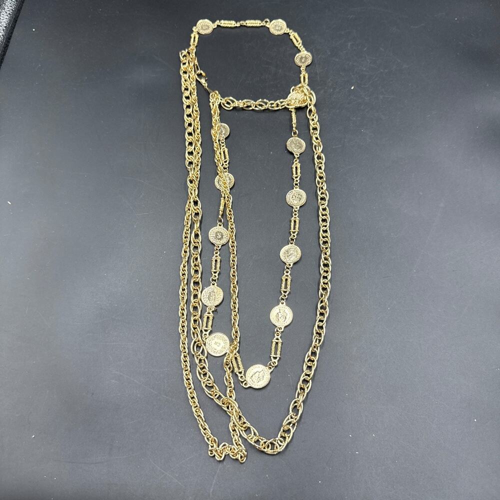 Vintage Gold Tone Chain Necklace Coin Medallions